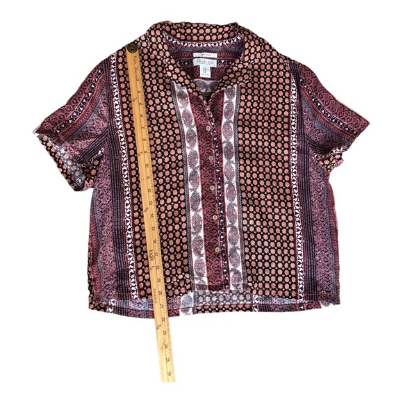 Rachel Zoe Linen Aztec Tribal Print Crop Top‎ Blouse Button Front Size M - Picture 6 of 15